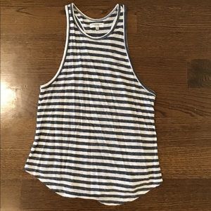 Linen blue and white striped racer back tank